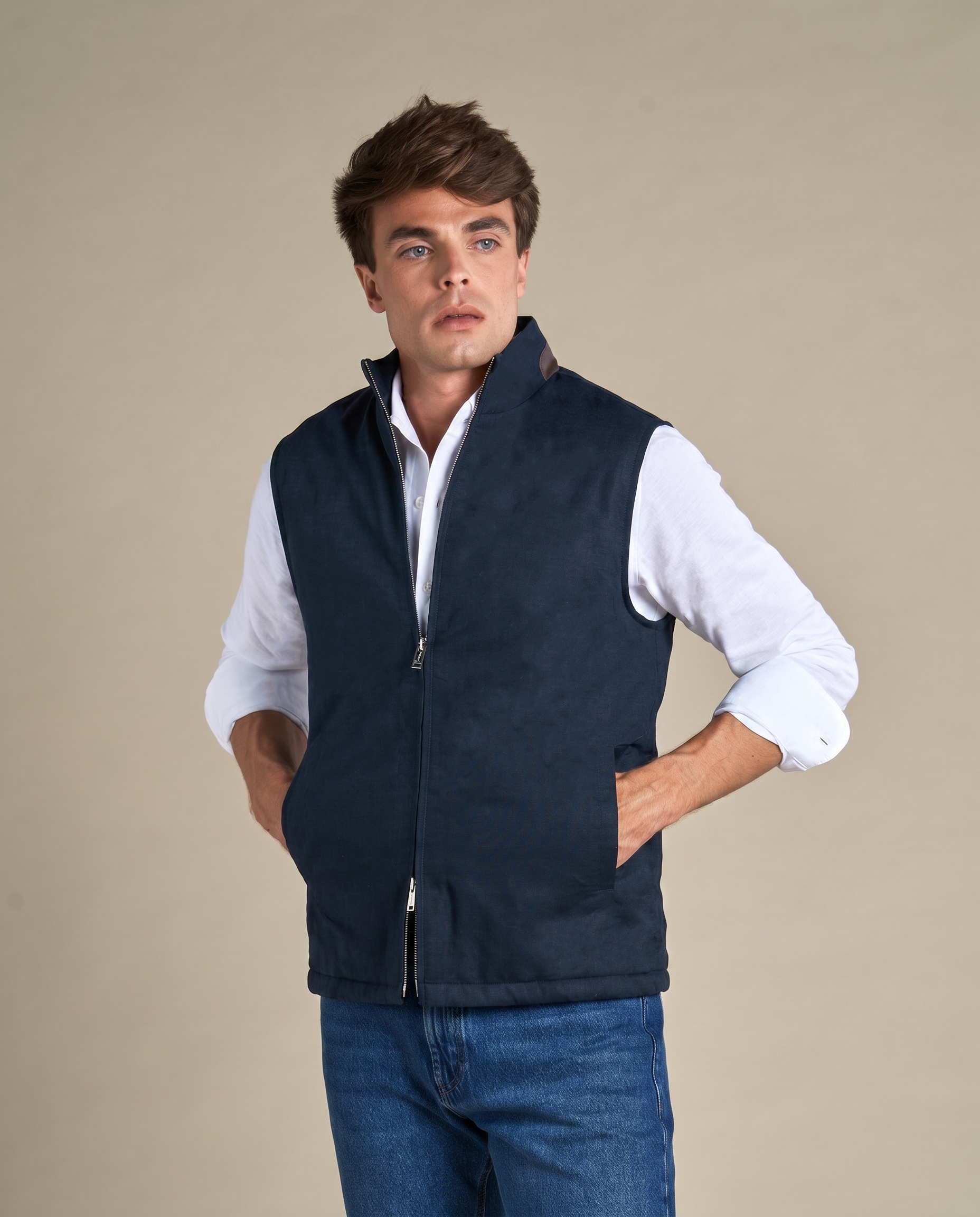 Linen Gilet, Navy | Sothiares