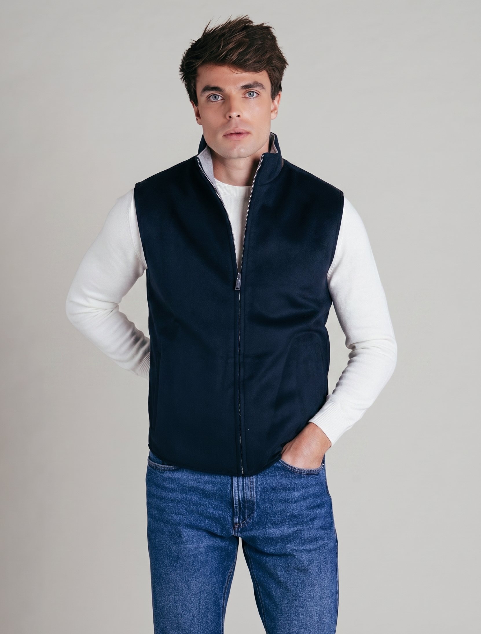 Reversible Wool Gilet | Navy/Grey – Sothiares
