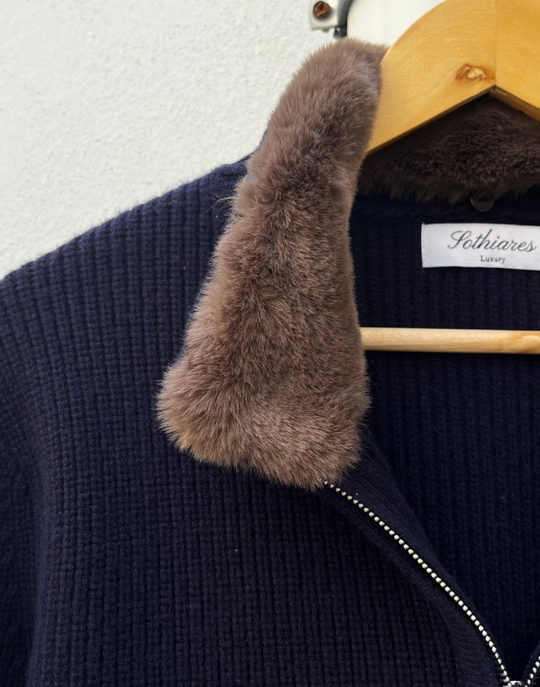 Fur Lined Wool Blouson Navy
