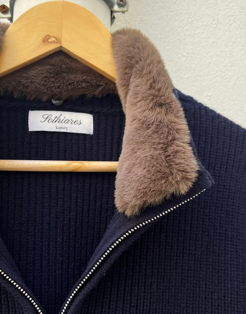Fur Lined Wool Blouson Navy