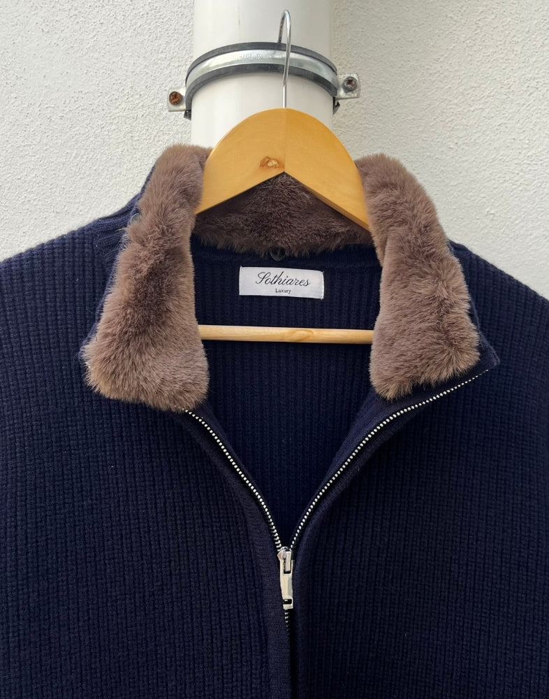 Fur Lined Wool Blouson Navy