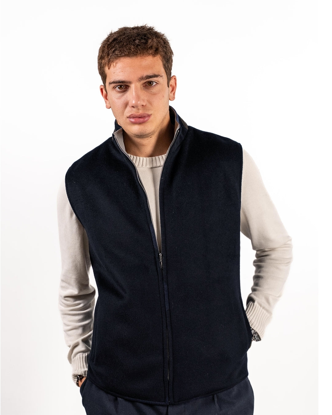 Reversible Wool Gilet | Navy/Grey