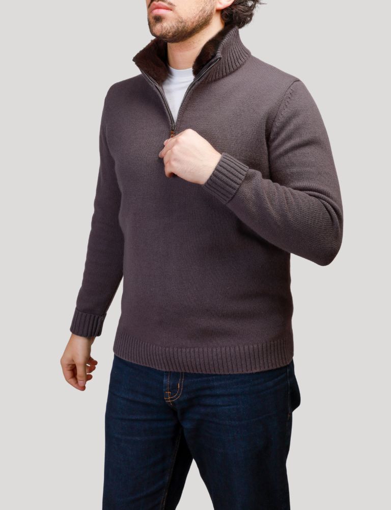 Fur Collar Pullover Dark Grey