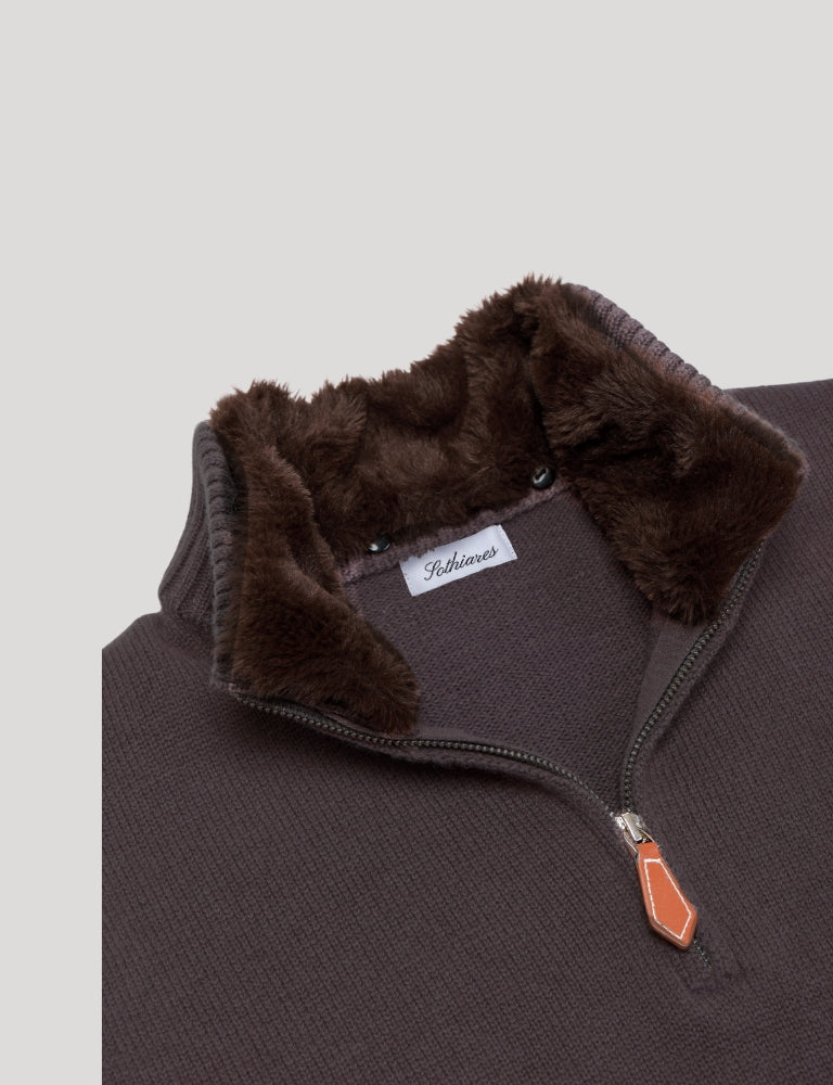 Fur Collar Pullover Dark Grey