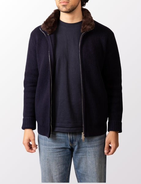 Navy Fur Lined Cardigan – Sothiares