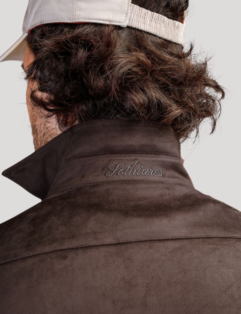 Faux Suede Overshirt | Brown