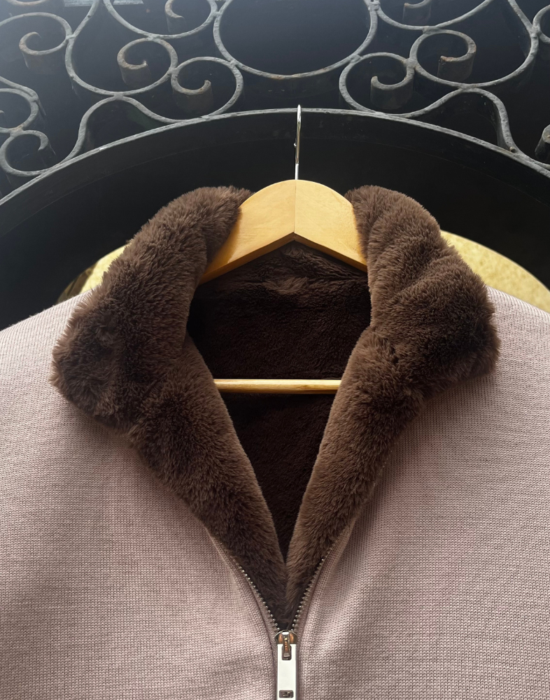 Beige Full Fur Wool Cardigan