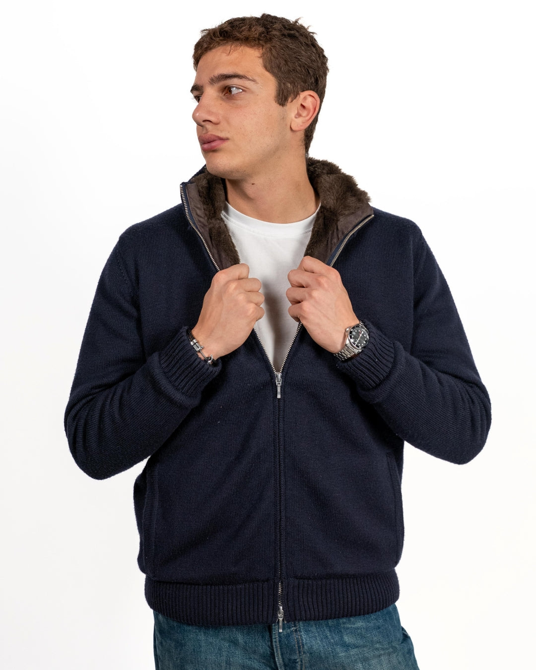 Full Fur lined Cardigan | Navy