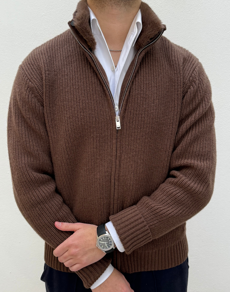Fur Lined Wool Blouson Brown