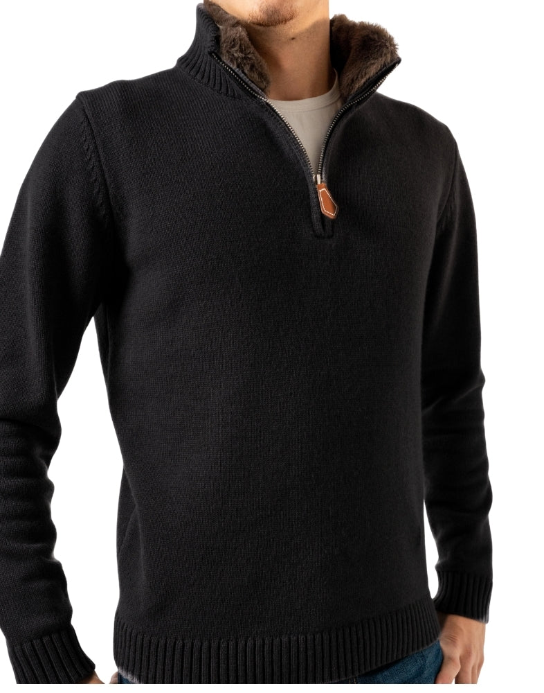 Fur Collar Half-Zip  | Black