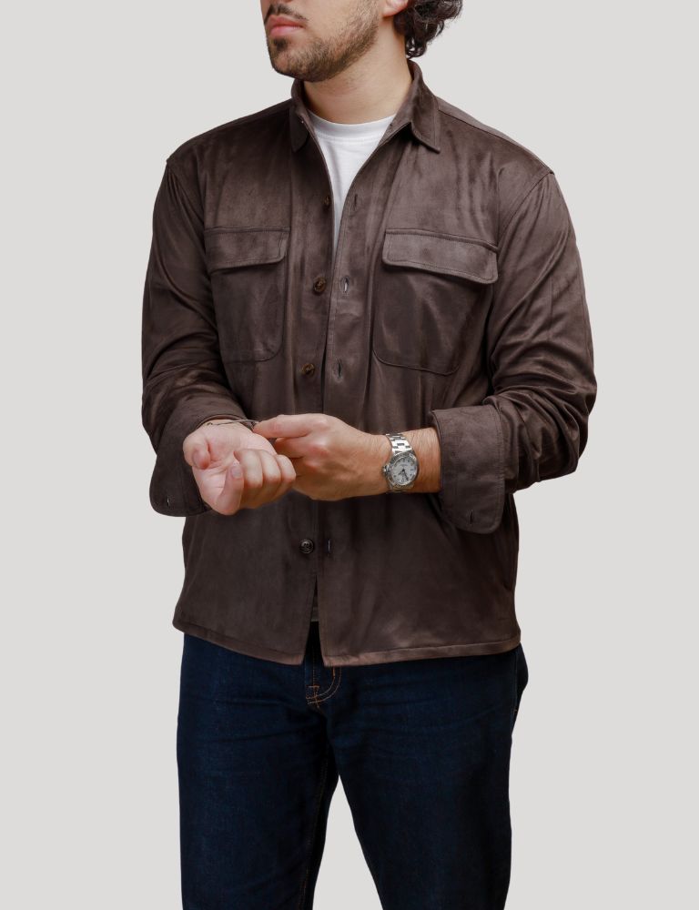 Faux Suede Overshirt | Brown
