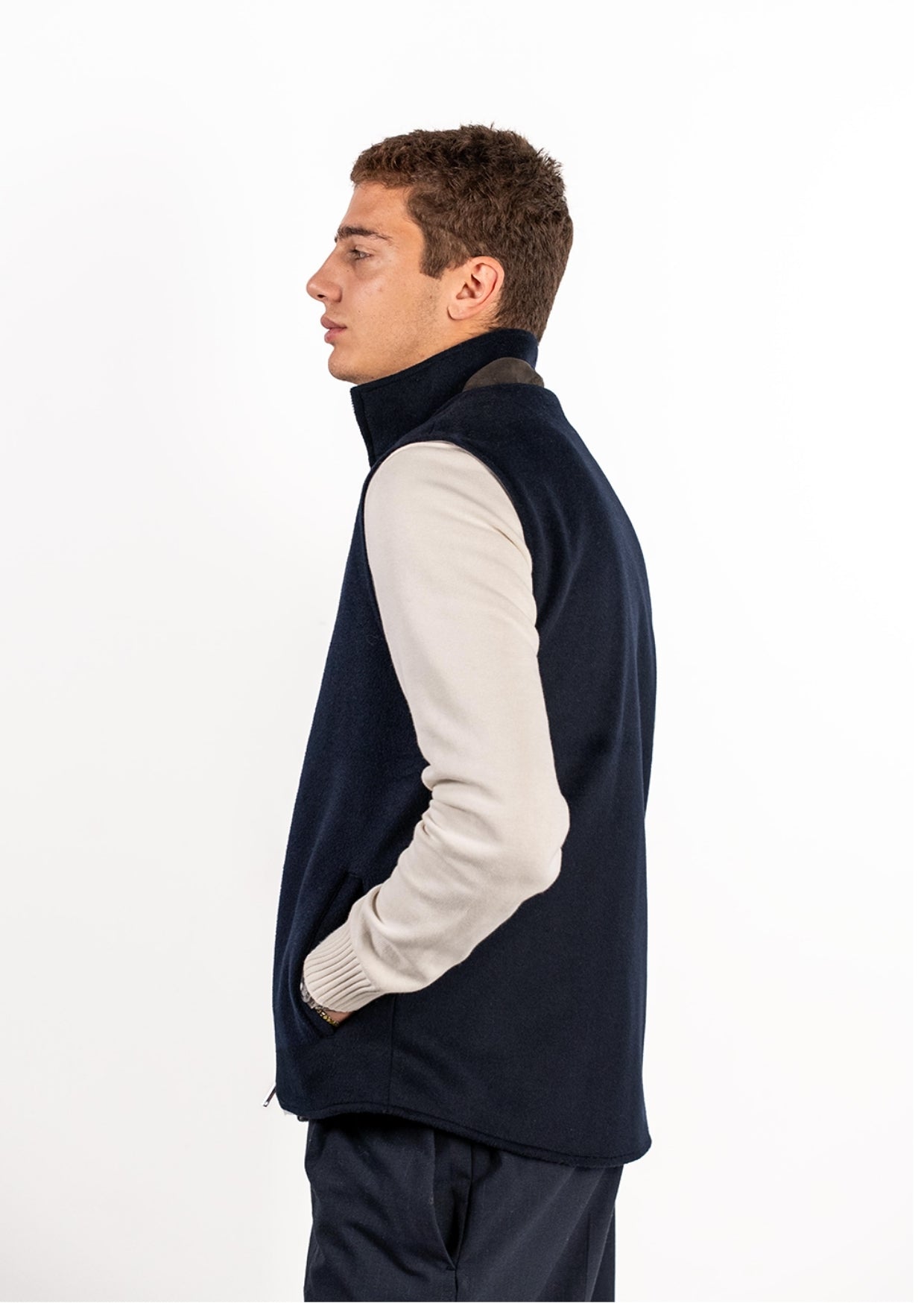 Reversible Wool Gilet | Navy/Grey