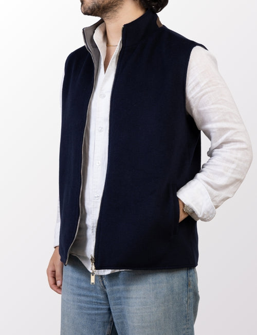 Reversible Wool Gilet | Navy/Grey