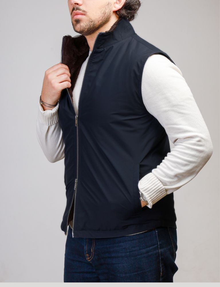 Fur Lined Gilet | Navy