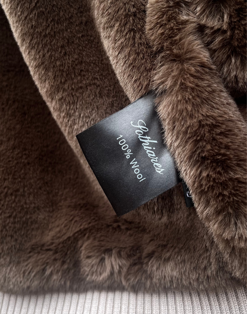 Beige Full Fur Wool Cardigan