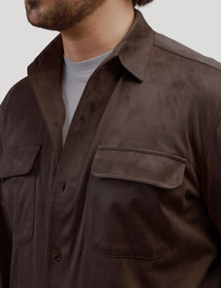 Faux Suede Overshirt | Brown