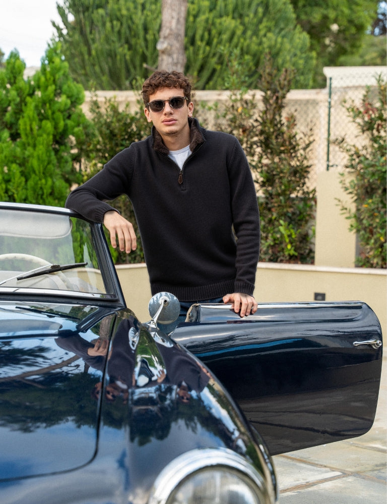 Fur Collar Half-Zip  | Black