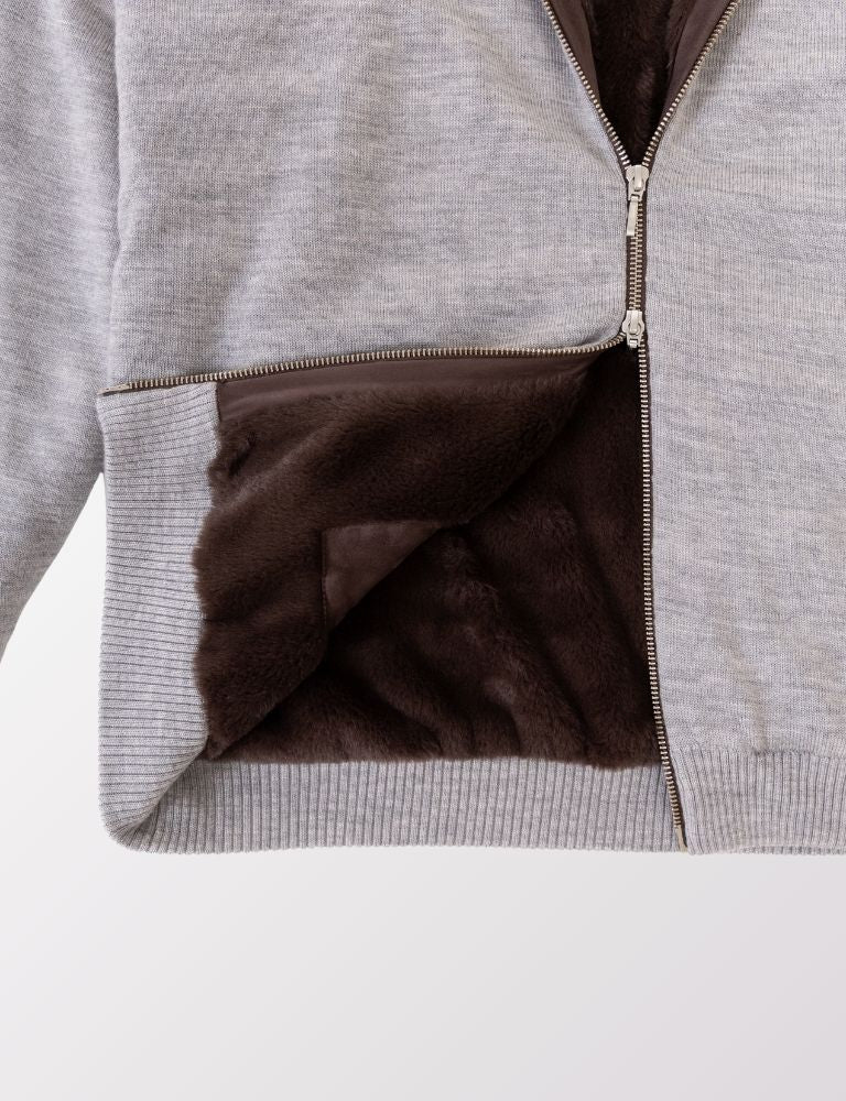 Full Fur lined Wool Cardigan Grey