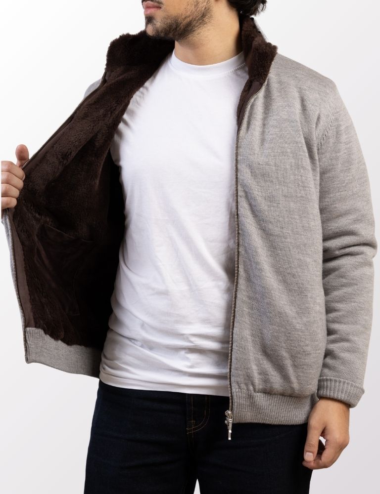 Full Fur lined Wool Cardigan Grey