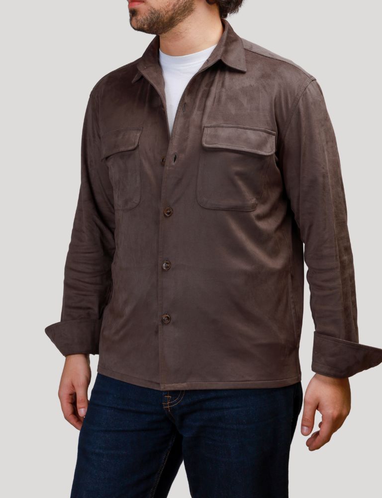 Faux Suede Overshirt | Brown