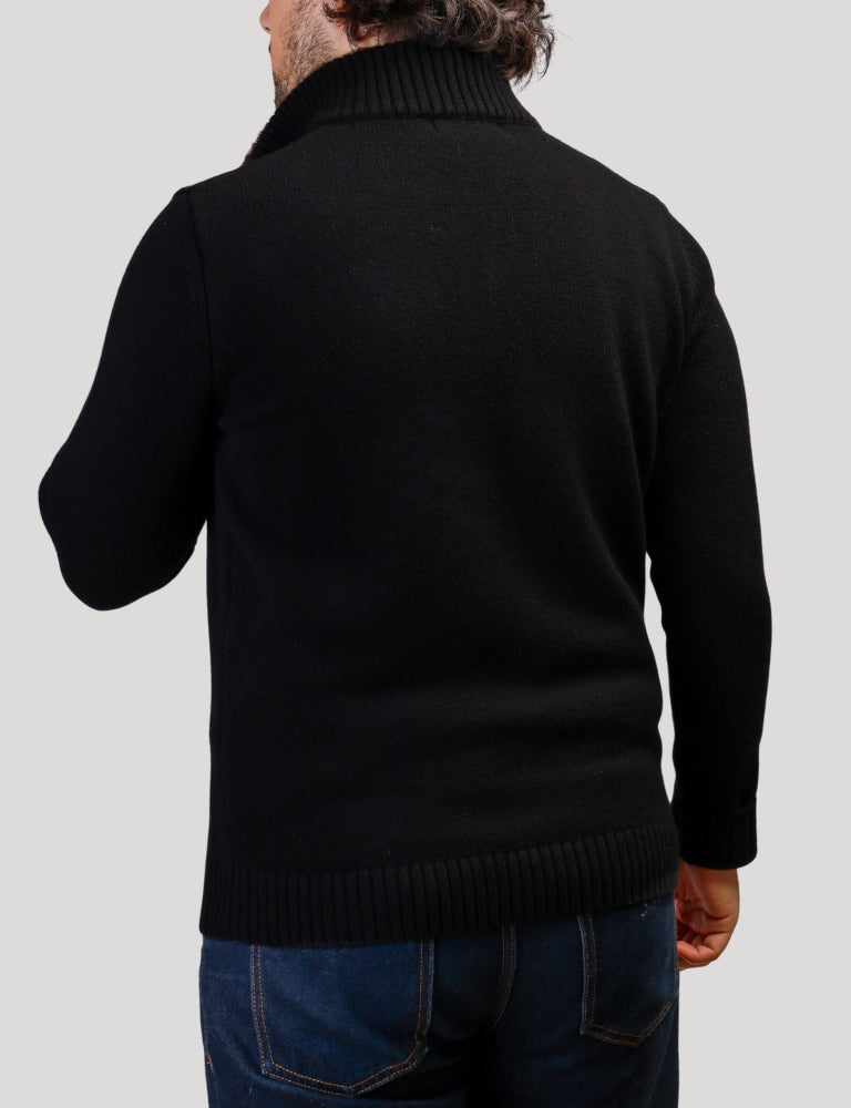 Fur Collar Pullover Black