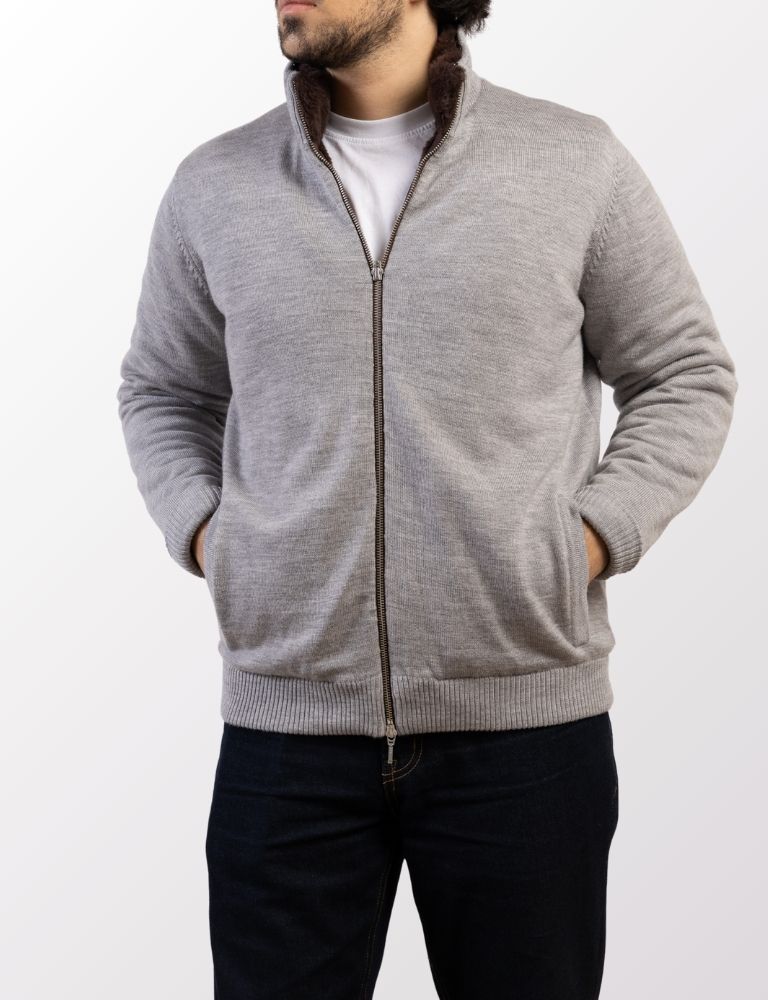 Full Fur lined Wool Cardigan Grey