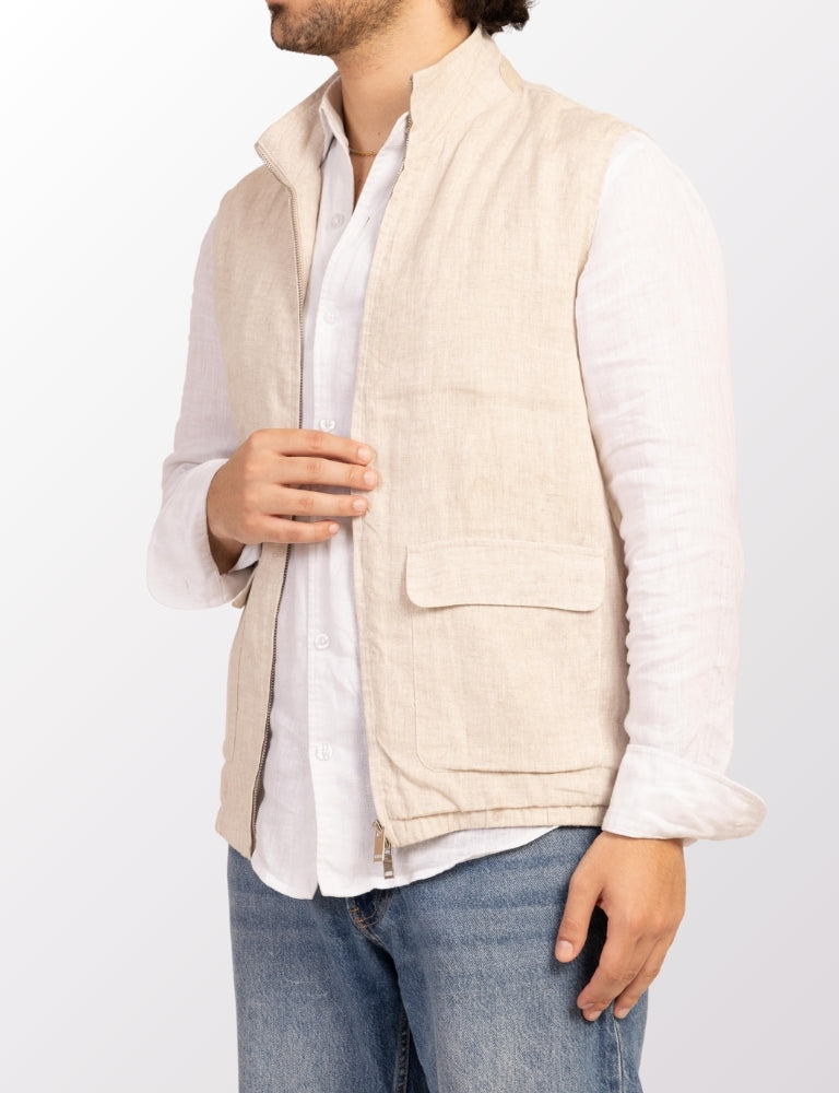 トップス SUNSEA LINEN VEST-Reversible-/Line Beige Beige Linen vest – Sothiares