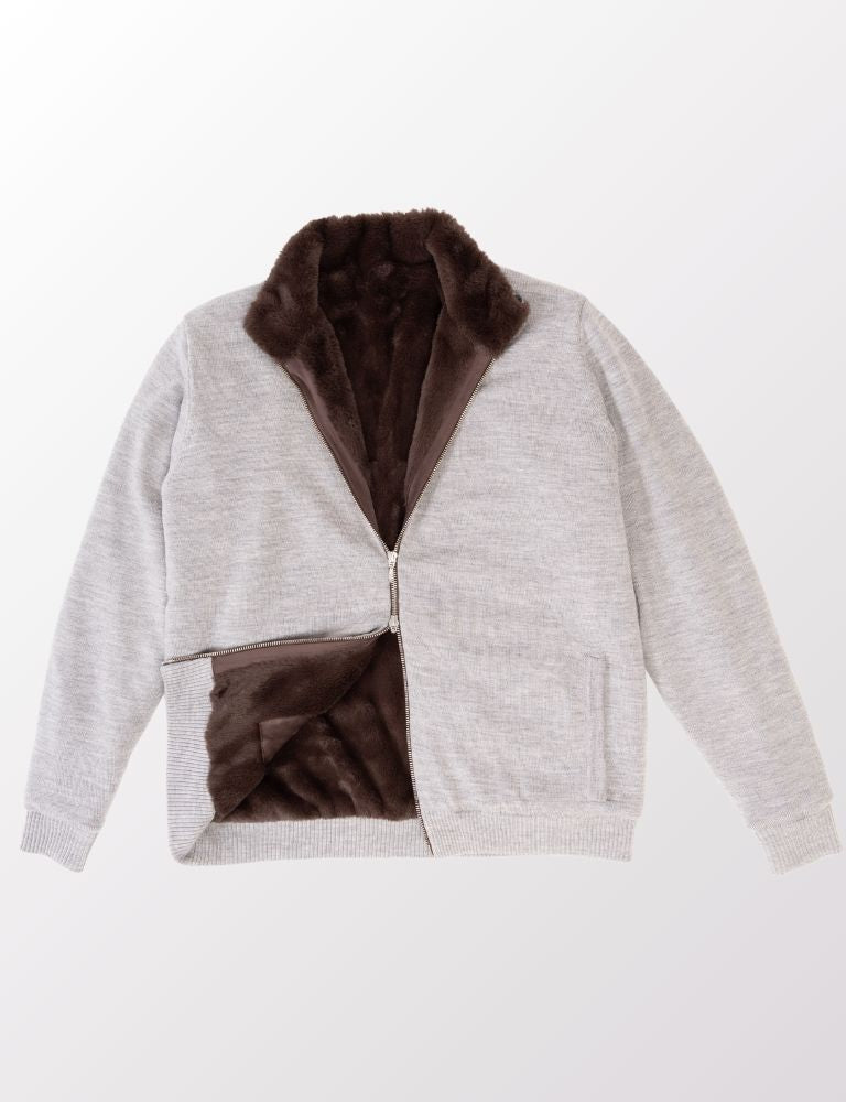 Full Fur lined Wool Cardigan Grey