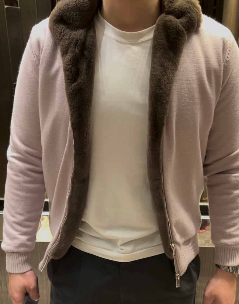 Beige Full Fur Wool Cardigan