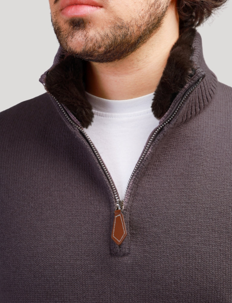 Fur Collar Pullover Dark Grey