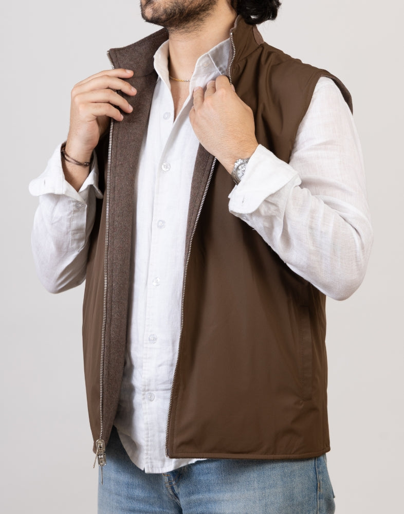 Brown Reversible Wool Gilet