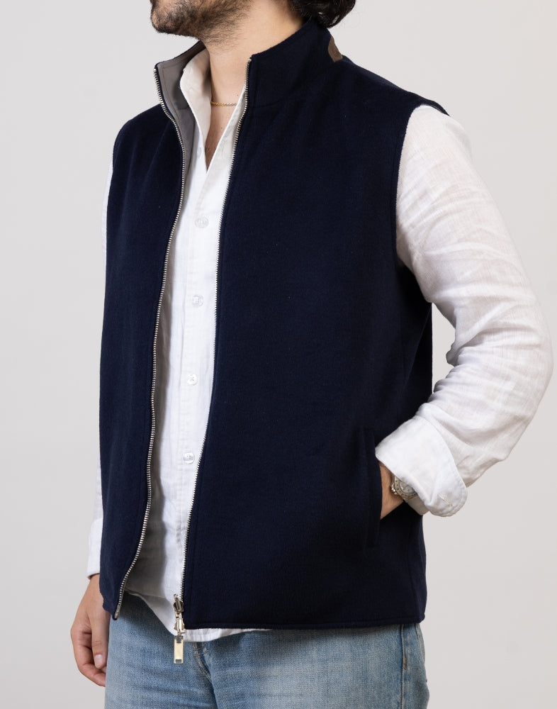 Navy Reversible Wool Gilet