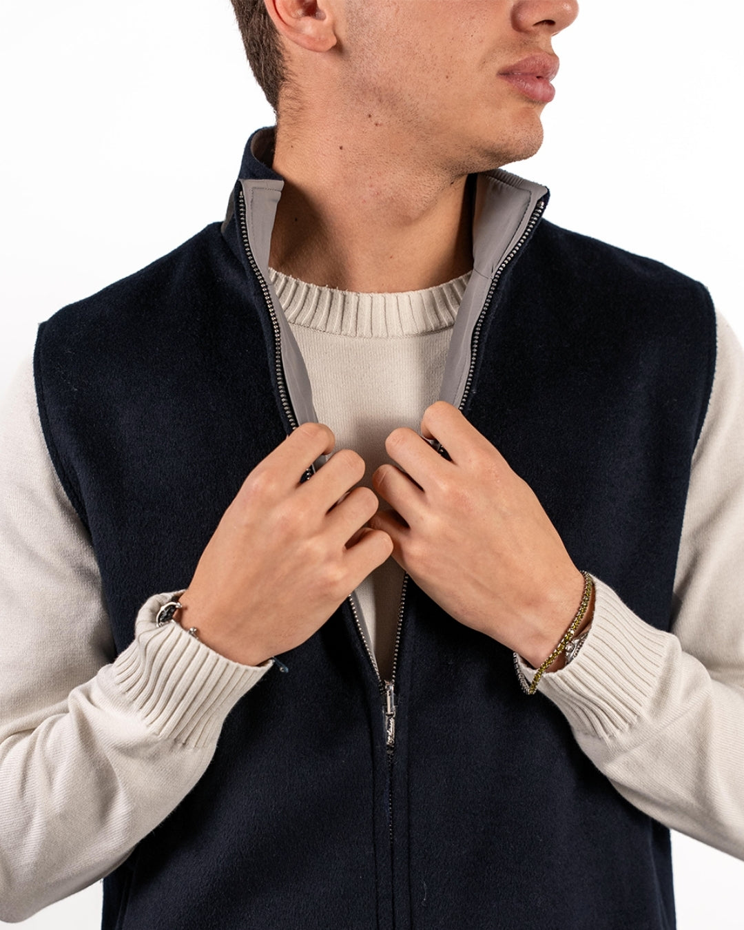 Reversible Wool Gilet | Navy/Grey