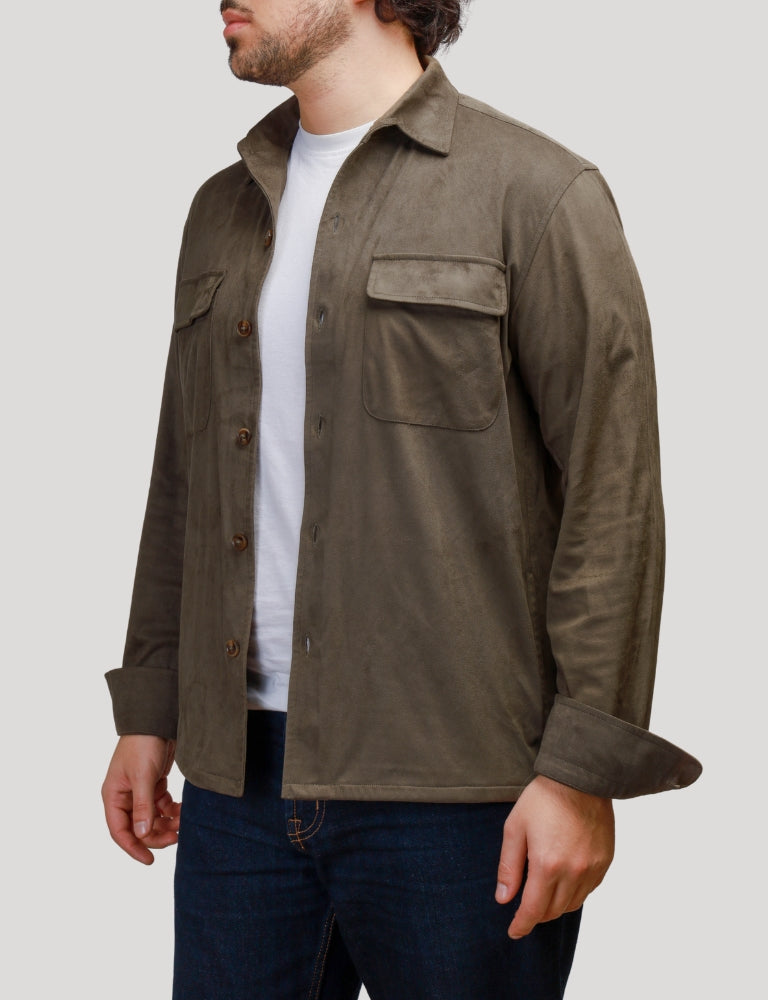 Faux Suede Overshirt | Green