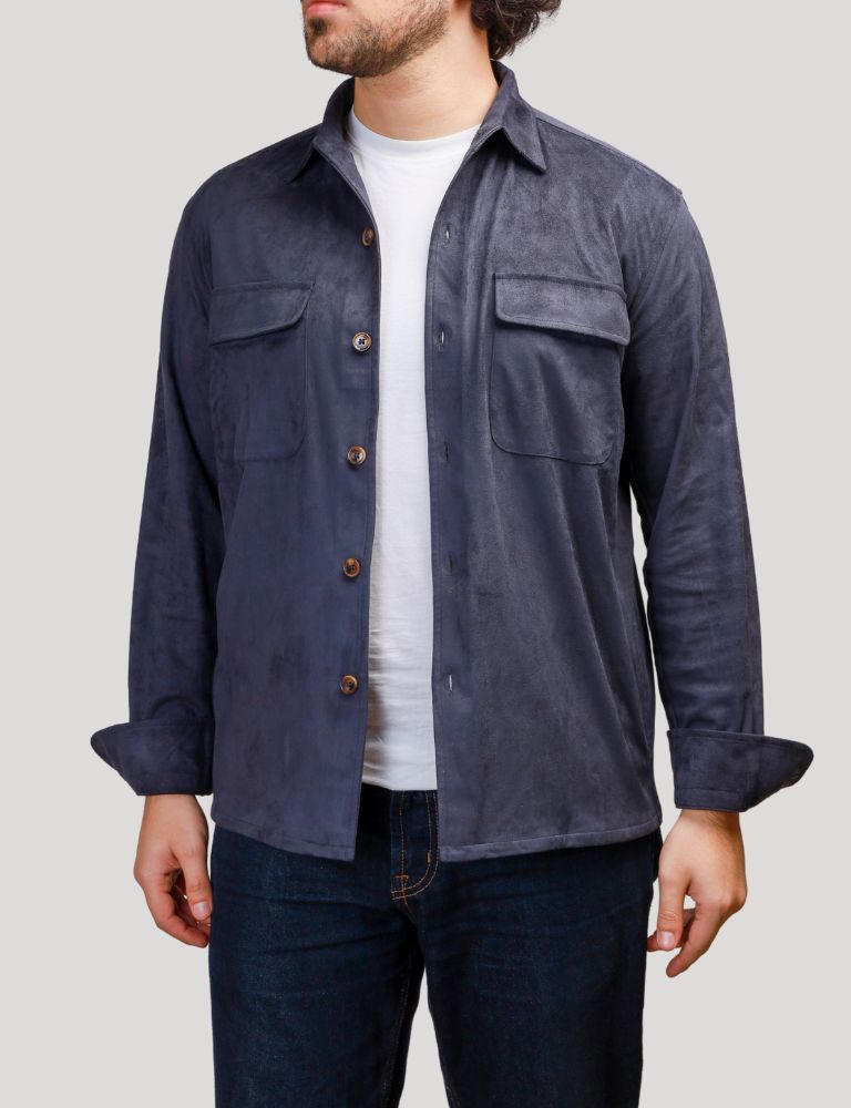 Faux  Suede Overshirt | Navy
