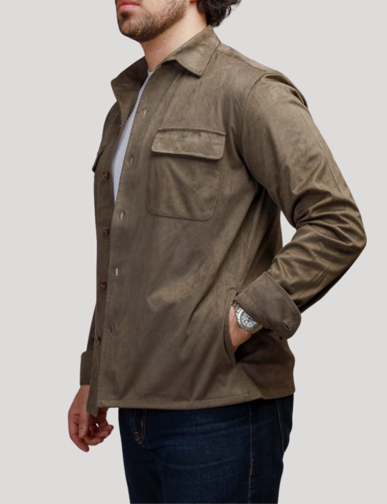 Faux Suede Overshirt | Green