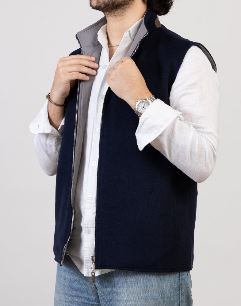 Navy Reversible Wool Gilet
