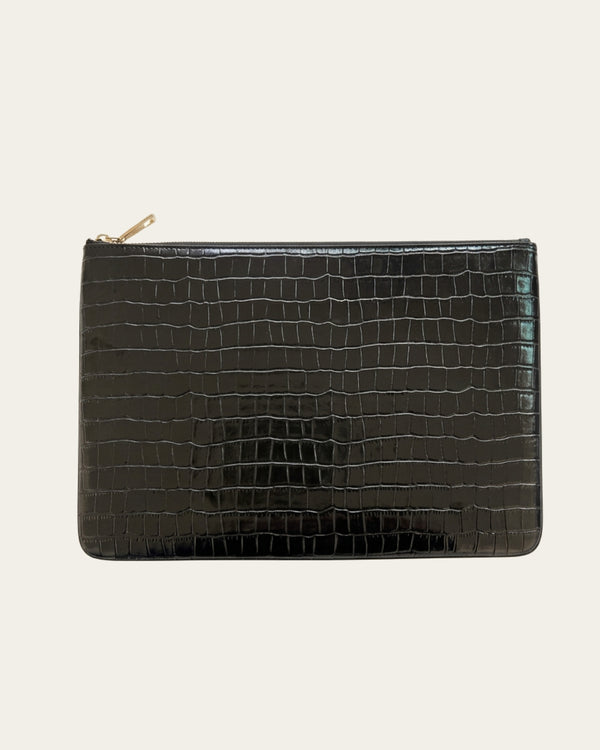 Crocodile Embossed Pouch Black