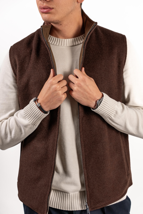 Brown Reversible Wool Gilet