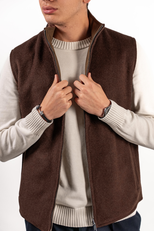 Reversible Wool Gilet | Brown