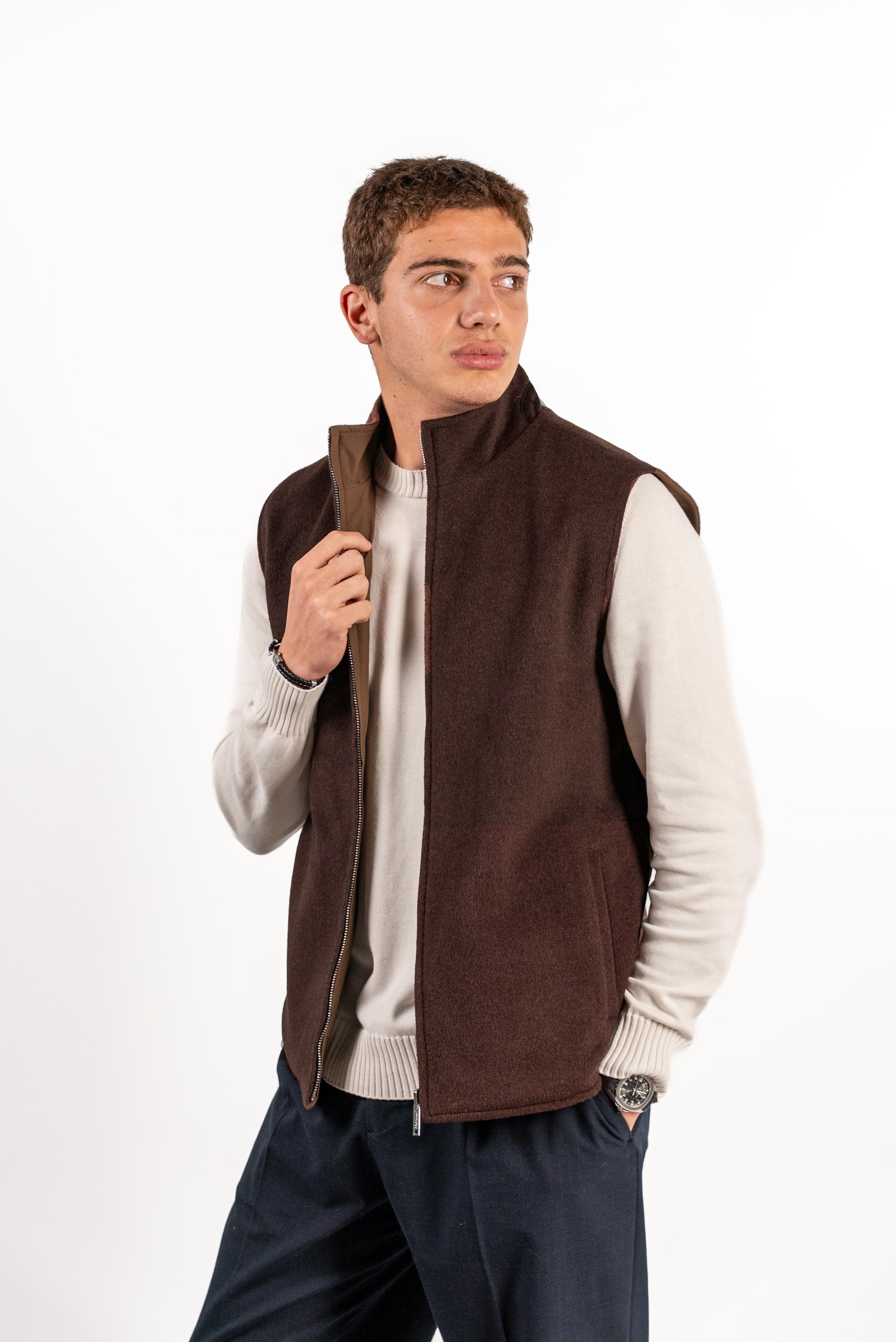 Reversible Wool Gilet | Brown