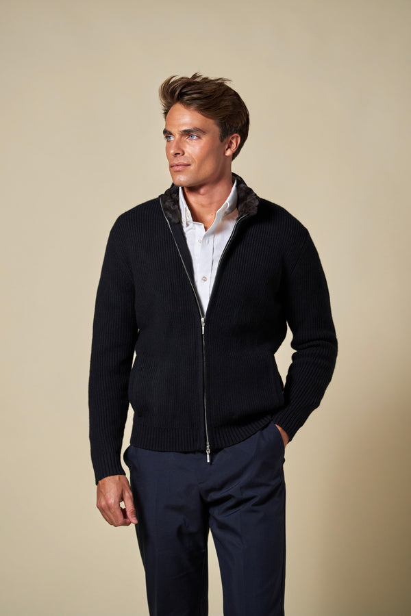 Genuine Fur Collar Blouson | Black