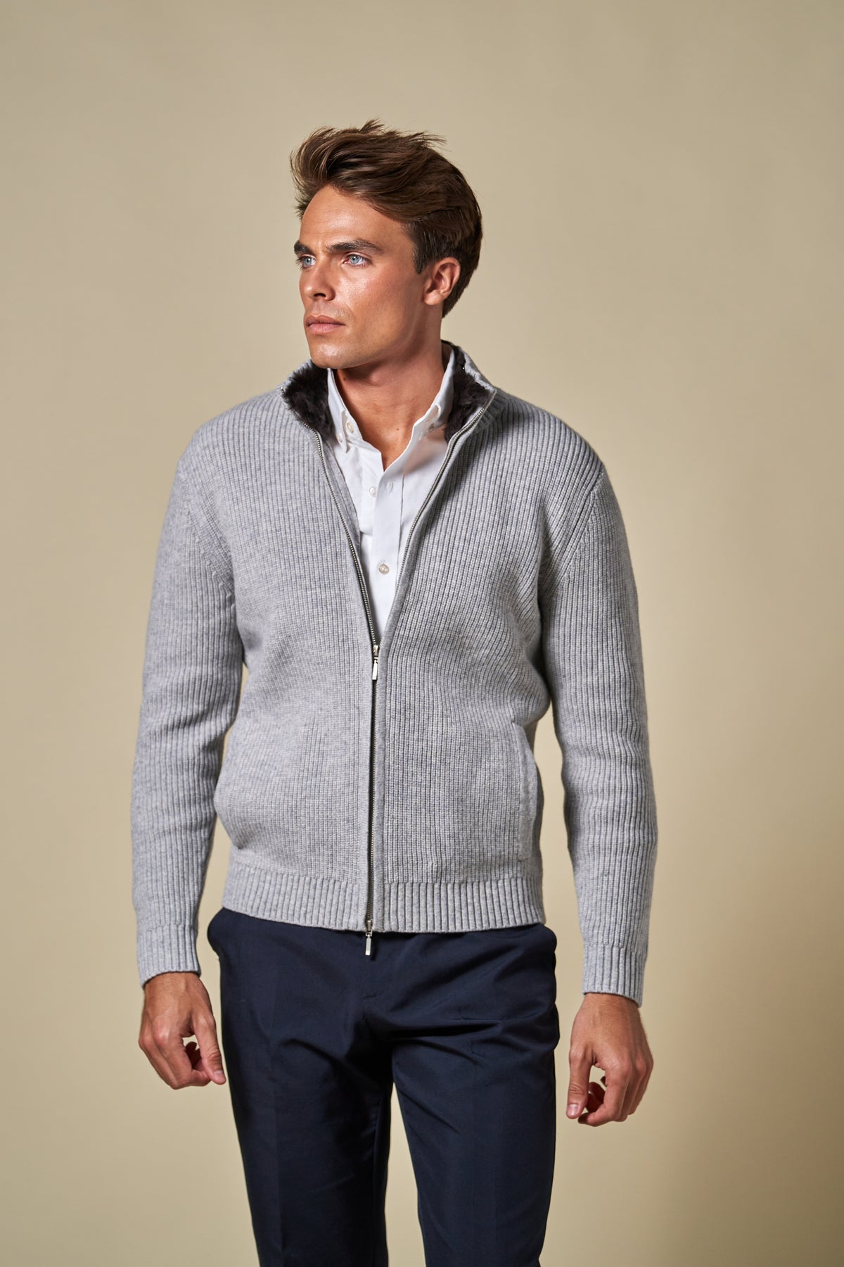 Genuine Fur Collar Blouson | Grey
