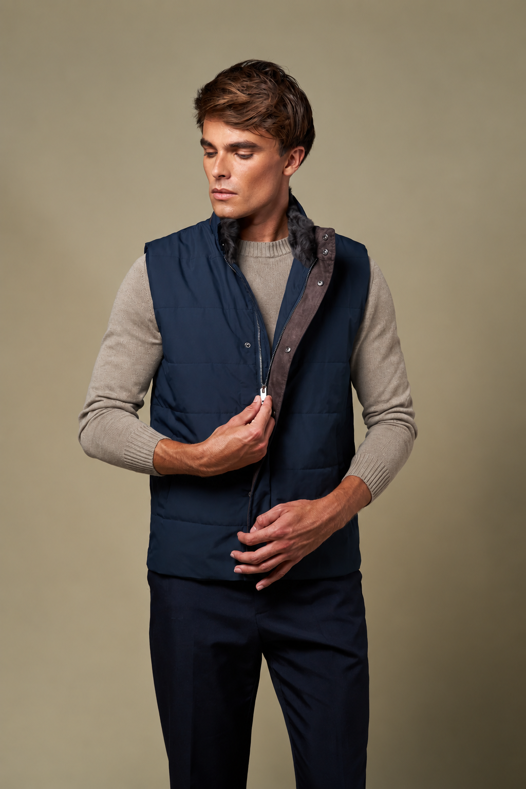 Fur Collar Gilet | Navy