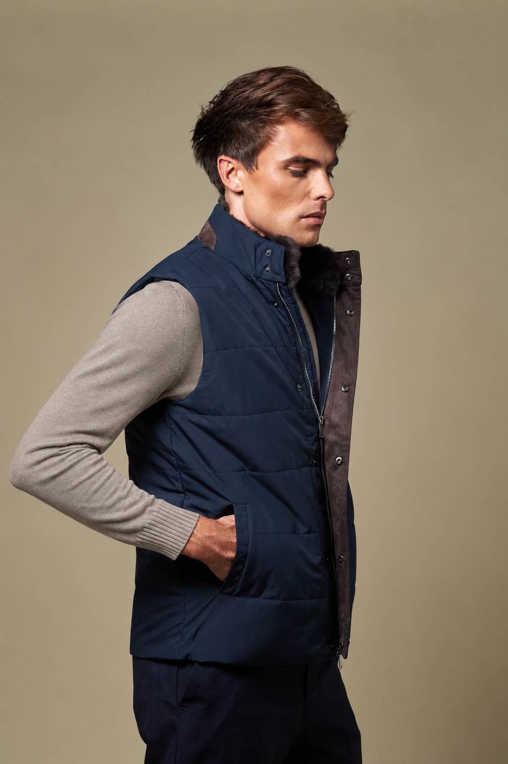 Fur Collar Gilet | Navy