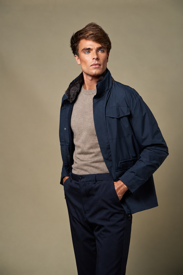 Technical Fur Collar Field Jacket | Navy