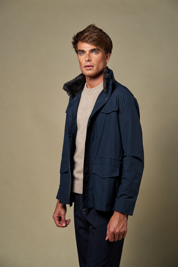 Technical Fur Collar Field Jacket | Navy