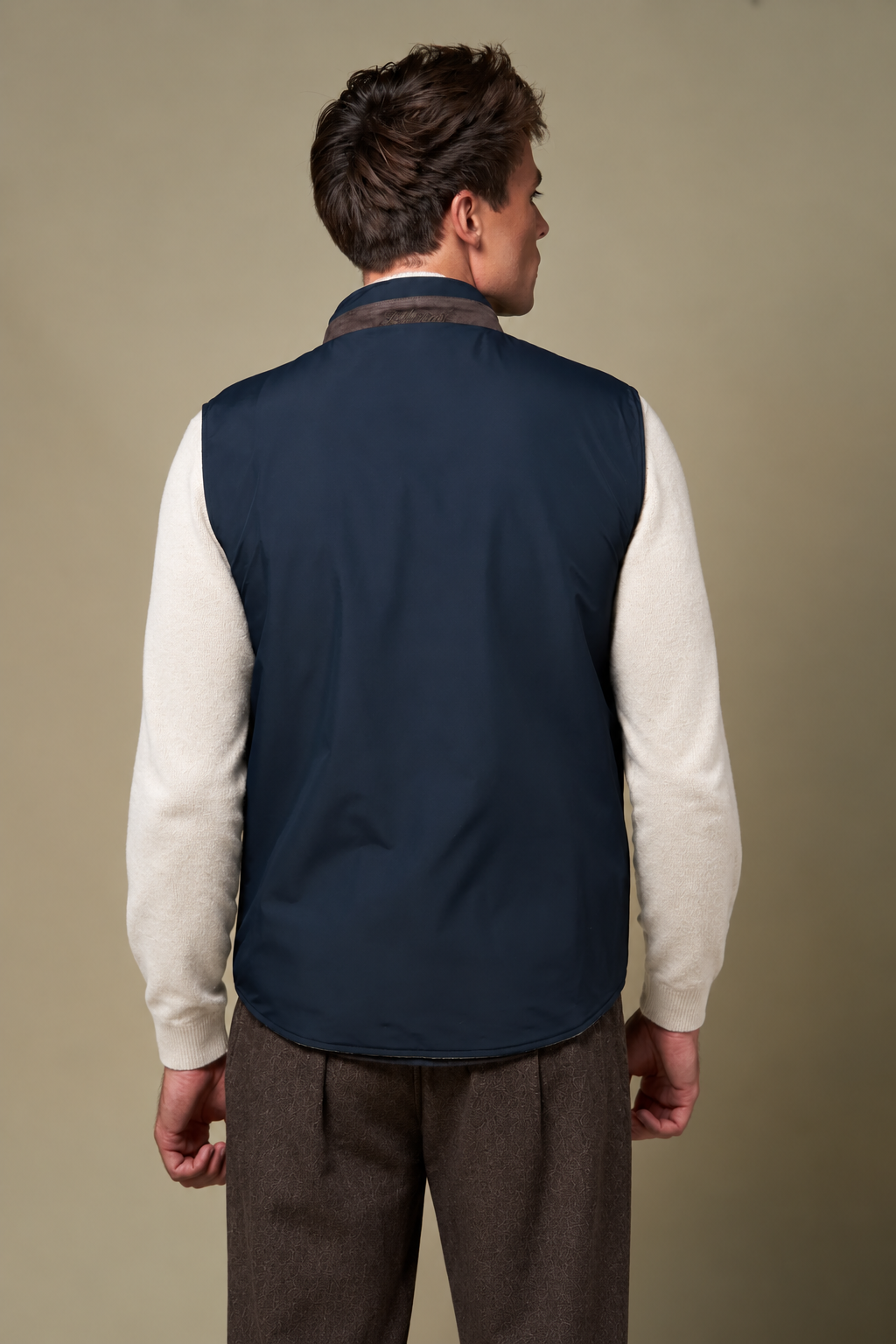 Reversible Wool Gilet | Beige/Navy