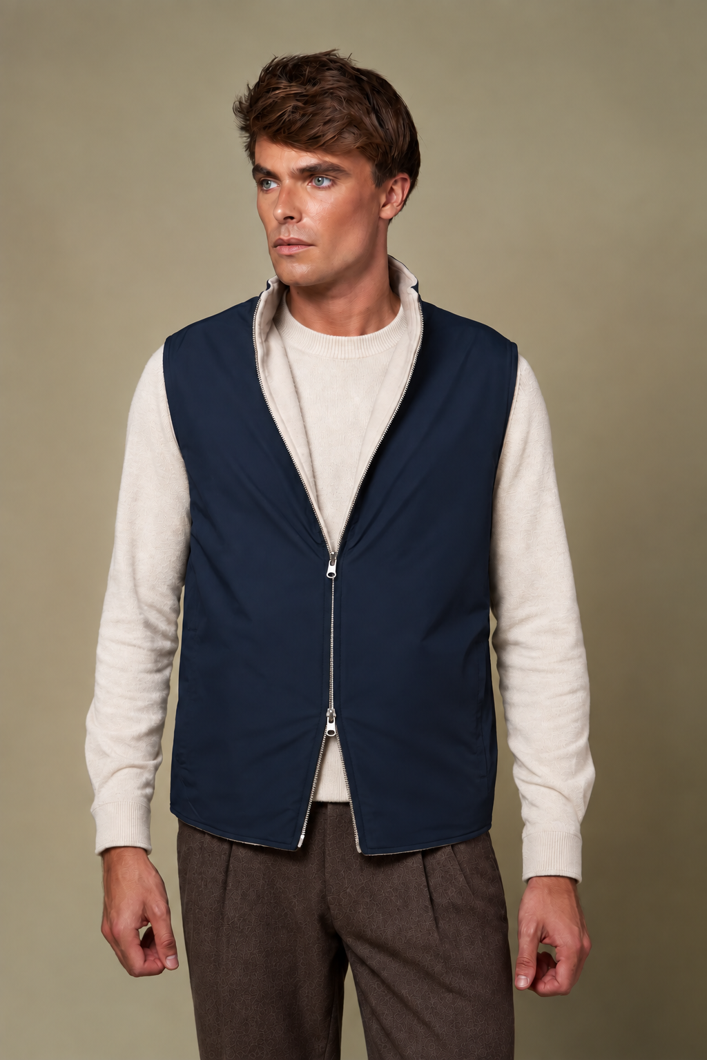 Reversible Wool Gilet | Beige/Navy