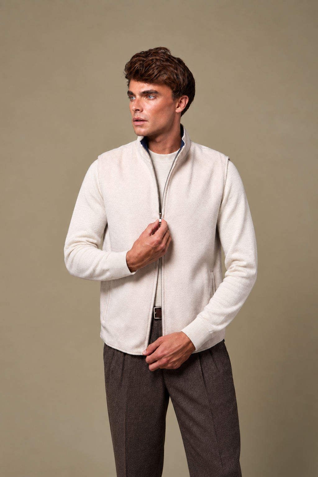 Reversible Wool Gilet | Beige/Navy